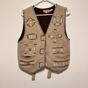 Rene Derhy Womens Vintage Wool Vest Bohemian Artsy Embroidered Art To Wear Sz M